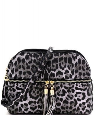 Leopard Zip Tassel Multi Compartment LE050PP BLACK